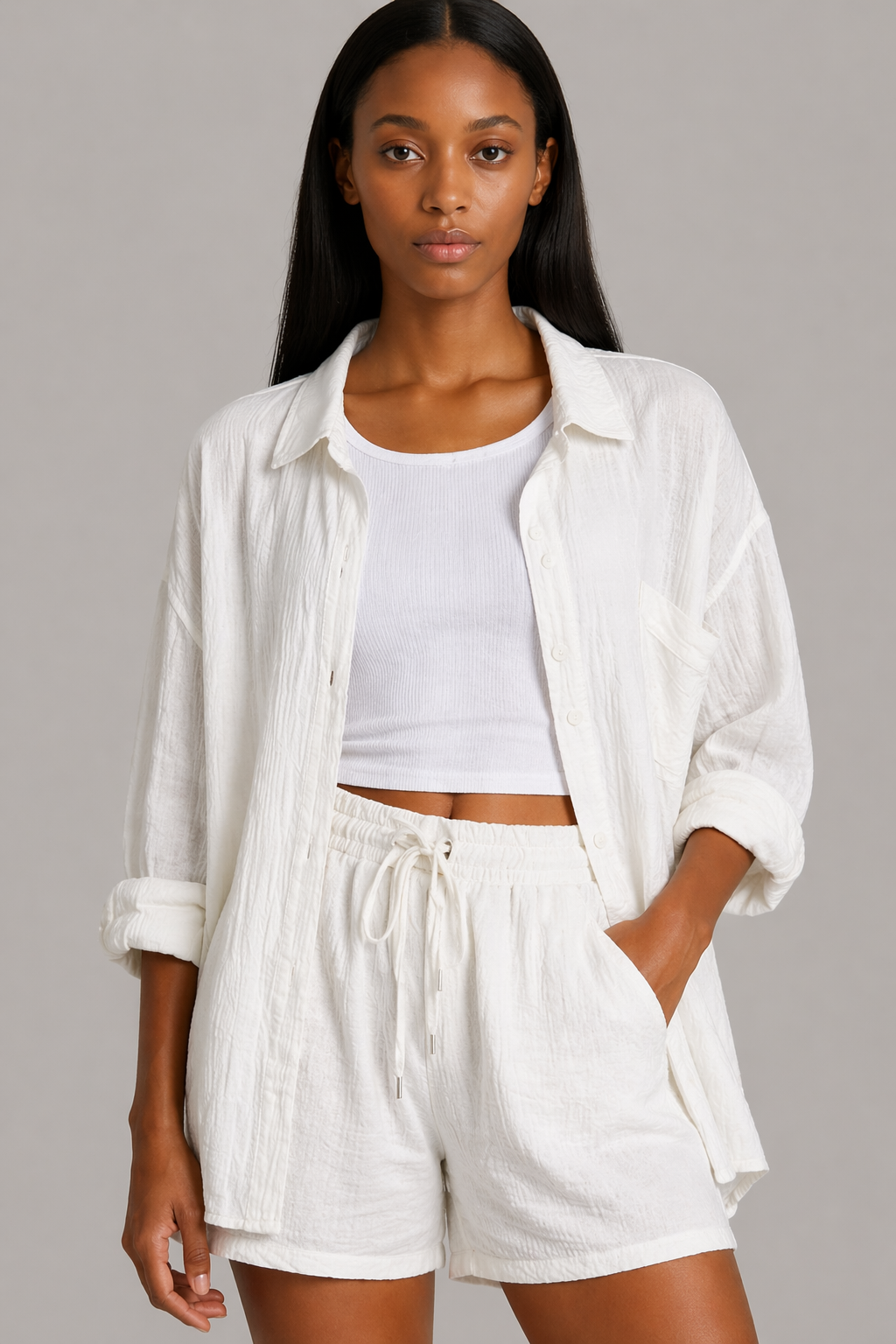 Textured Shirt & Shorts Set