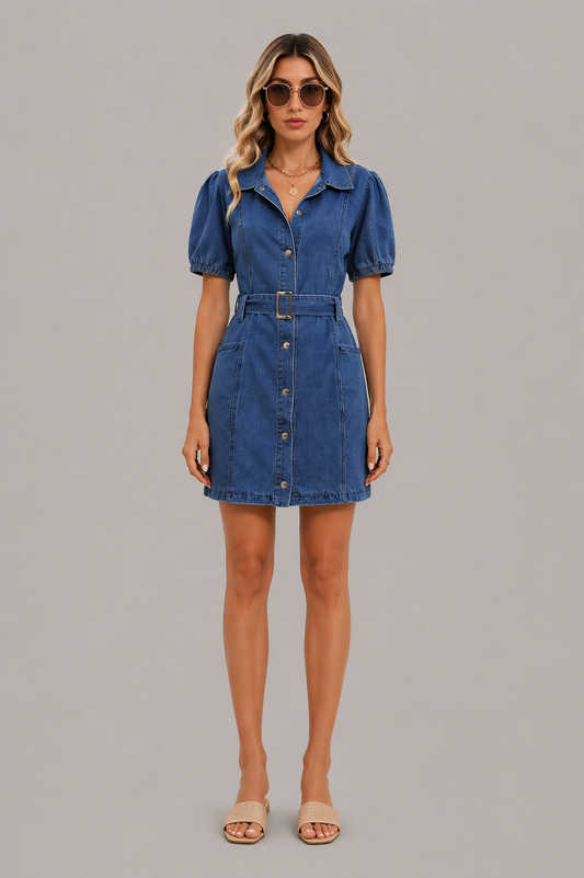Belted Denim Midi Dress