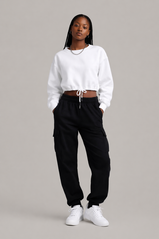 Long Sleeve Drawstring Crop Top