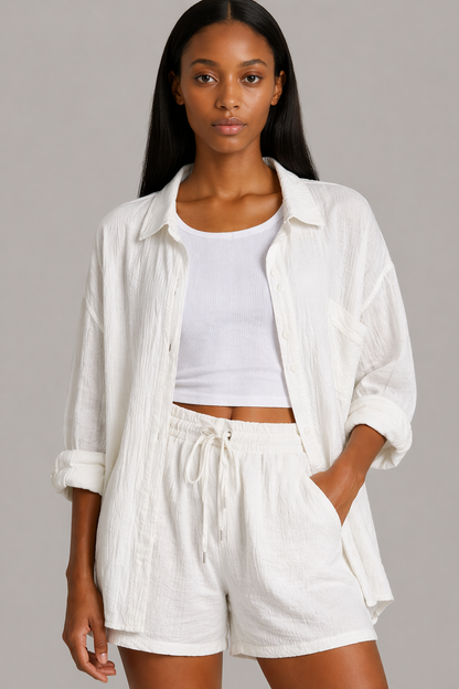 Textured Shirt & Shorts Set