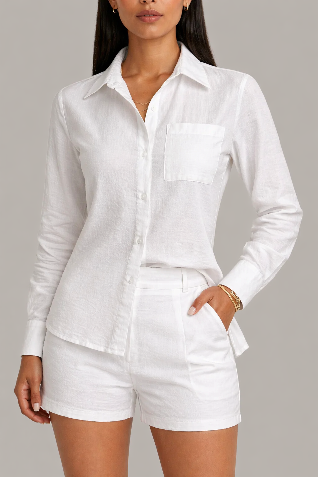 Luxe Pocket Long Sleeve Shirt & Shorts Set