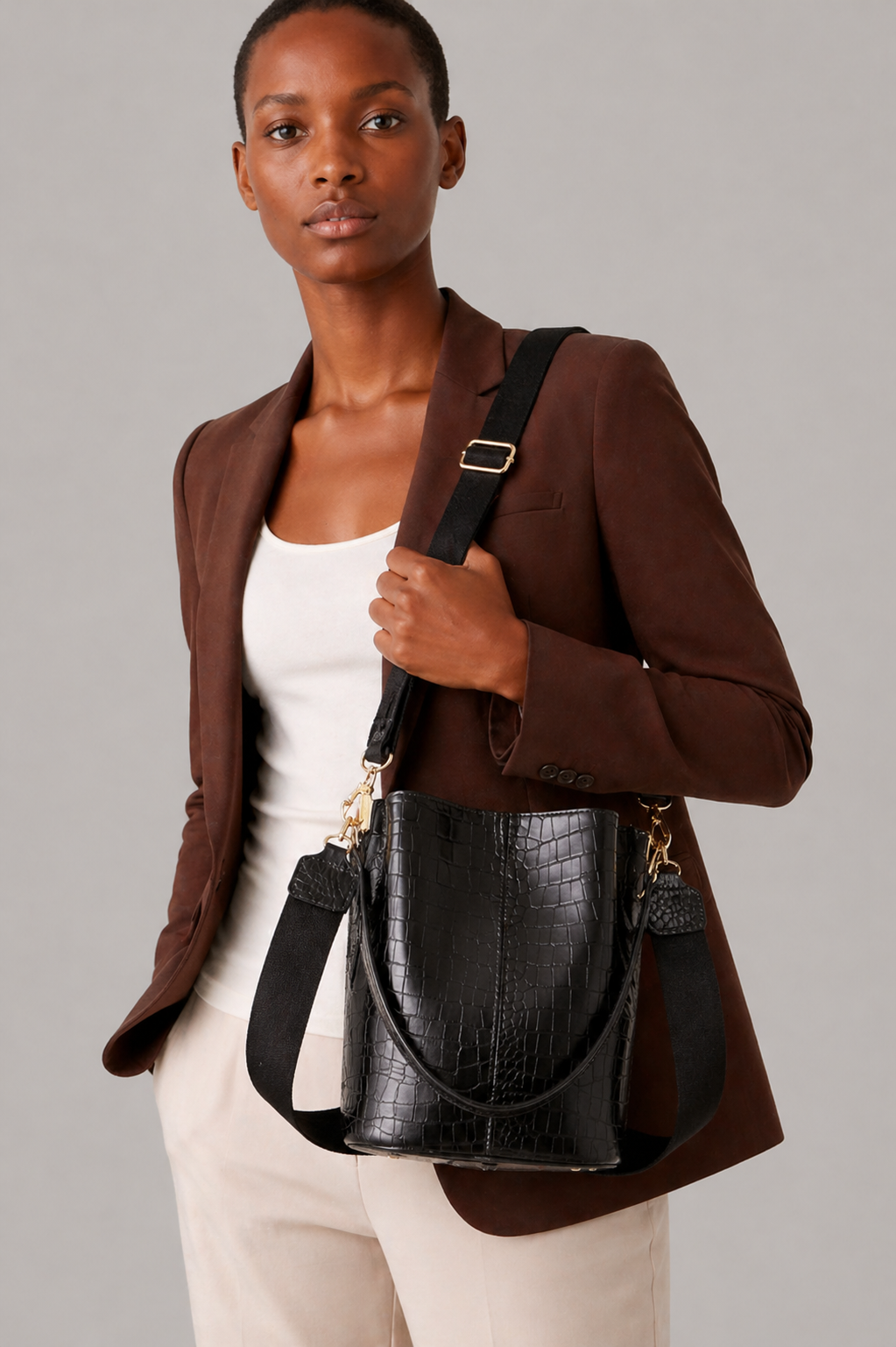 Stone Pattern Signature Bucket Bag