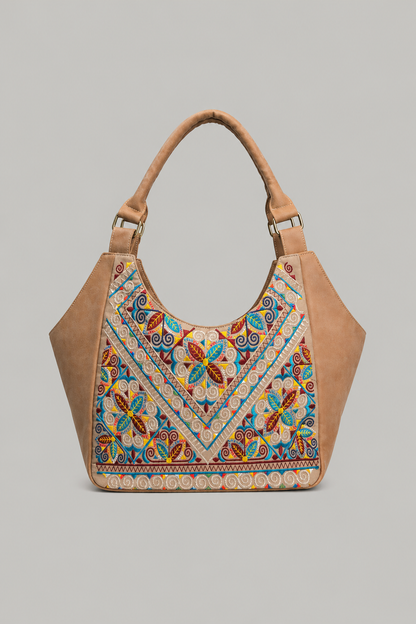 Embroidered PU Leather Handbag