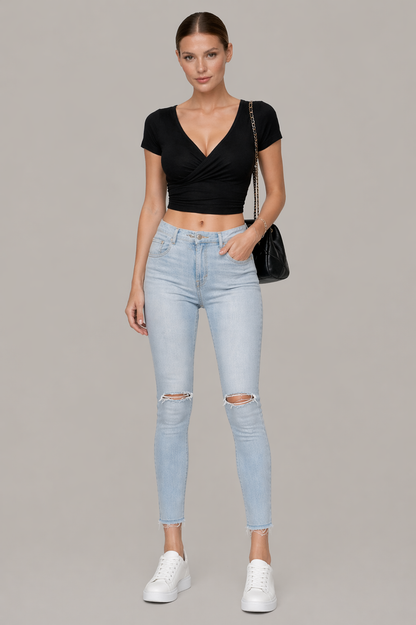 Stretch Cotton V-Neck Crop Top