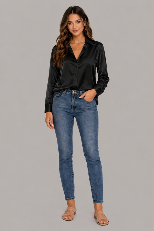 Elegant Satin Button-Up Blouse