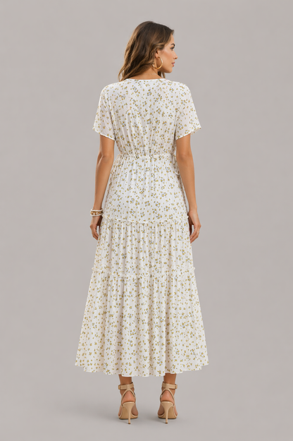 Floral Ruffled V-Neck Maxi Dress