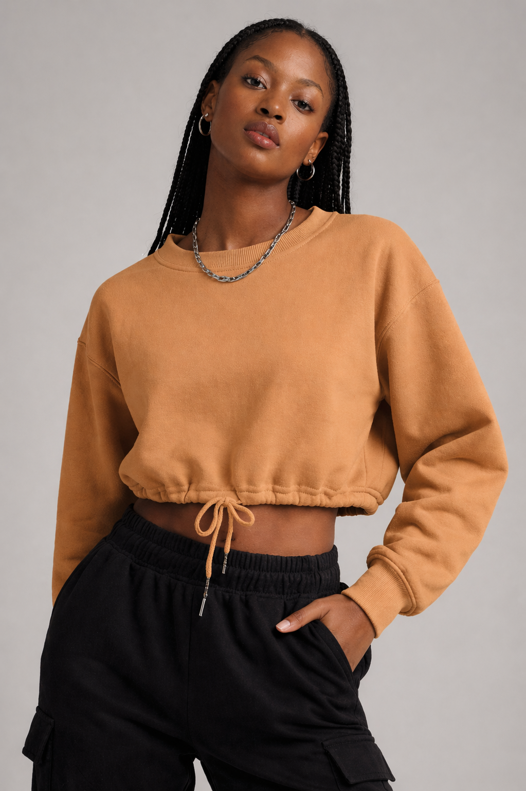 Long Sleeve Drawstring Crop Top
