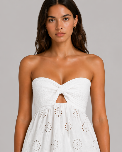 Twist Knit Strapless Peplum Top