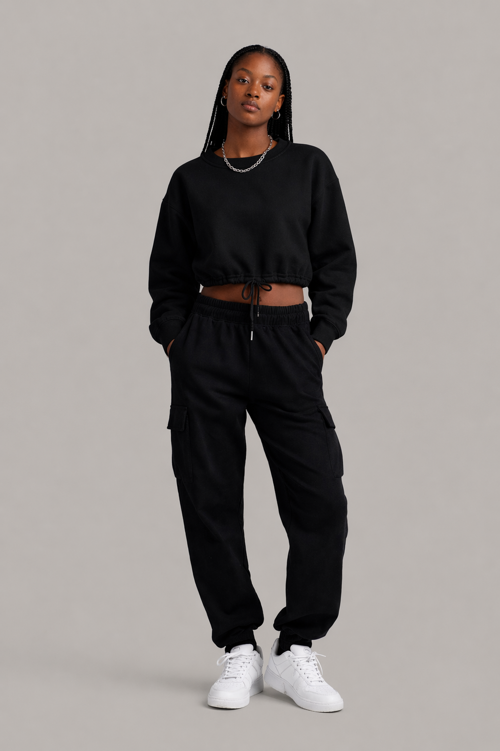 Long Sleeve Drawstring Crop Top