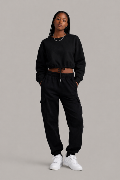 Long Sleeve Drawstring Crop Top