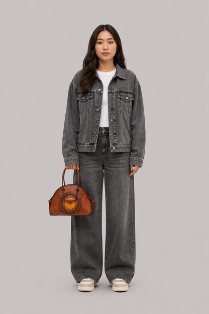 Embossed Leather Shell Bag