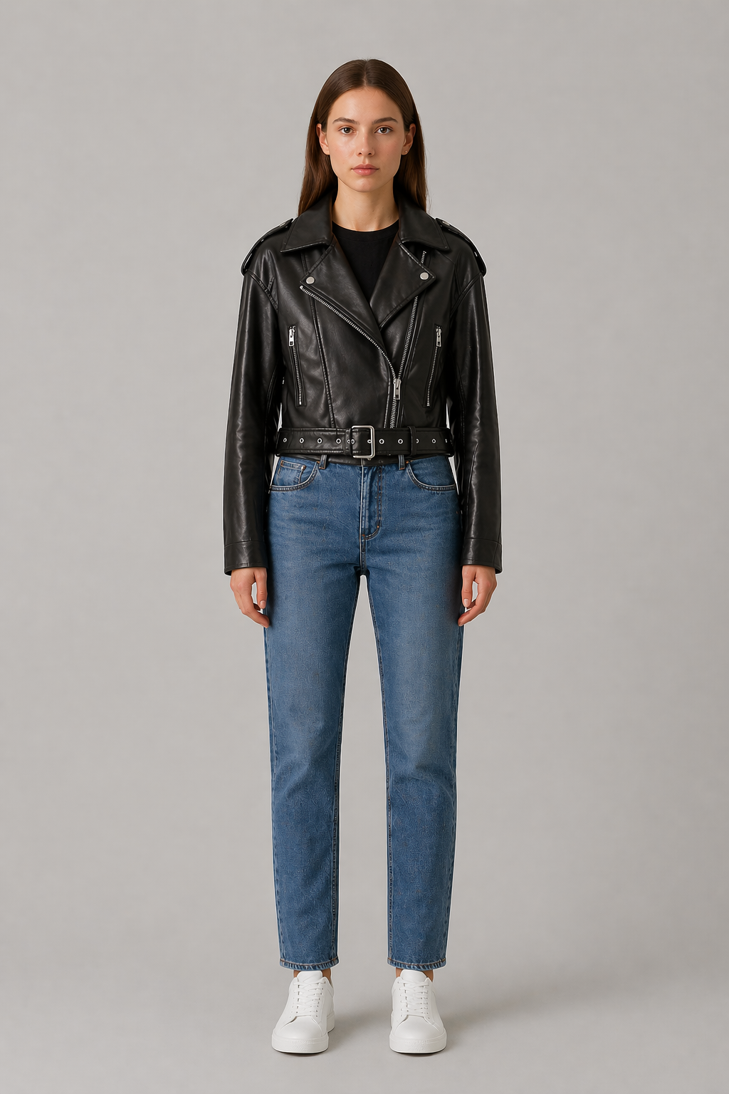 Cropped Faux Leather Jacket