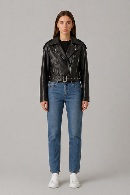 Cropped Faux Leather Jacket