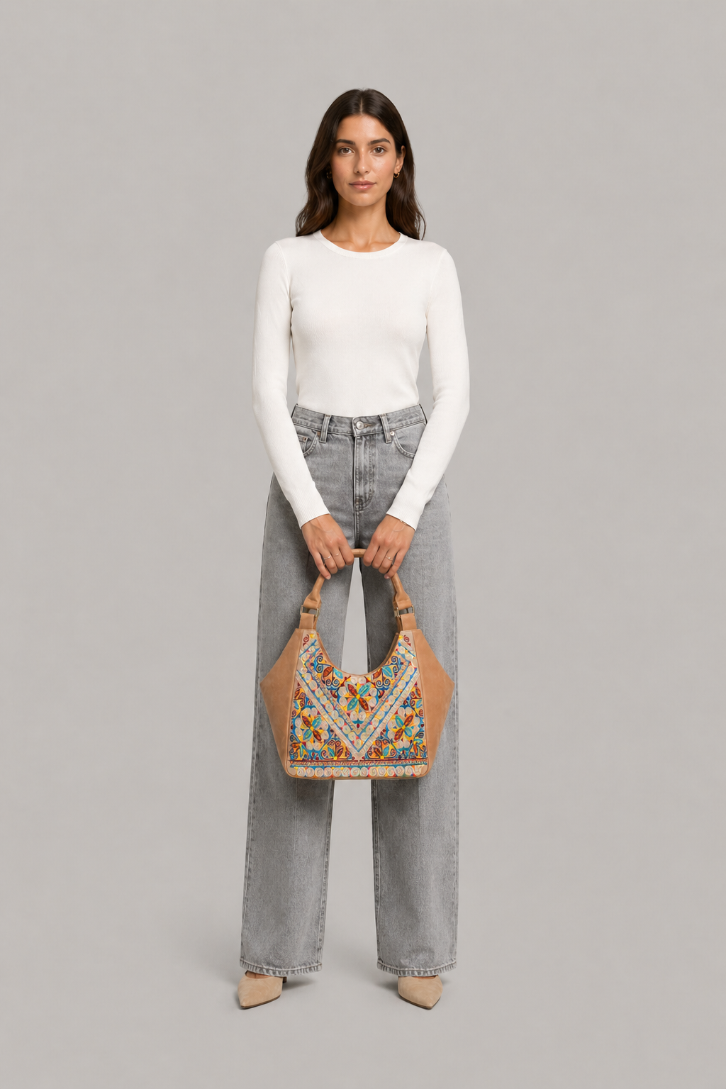Embroidered PU Leather Handbag