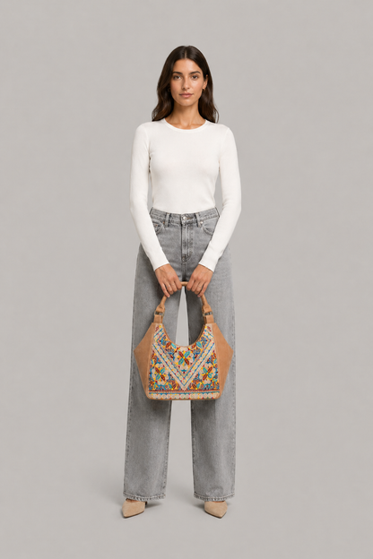 Embroidered PU Leather Handbag