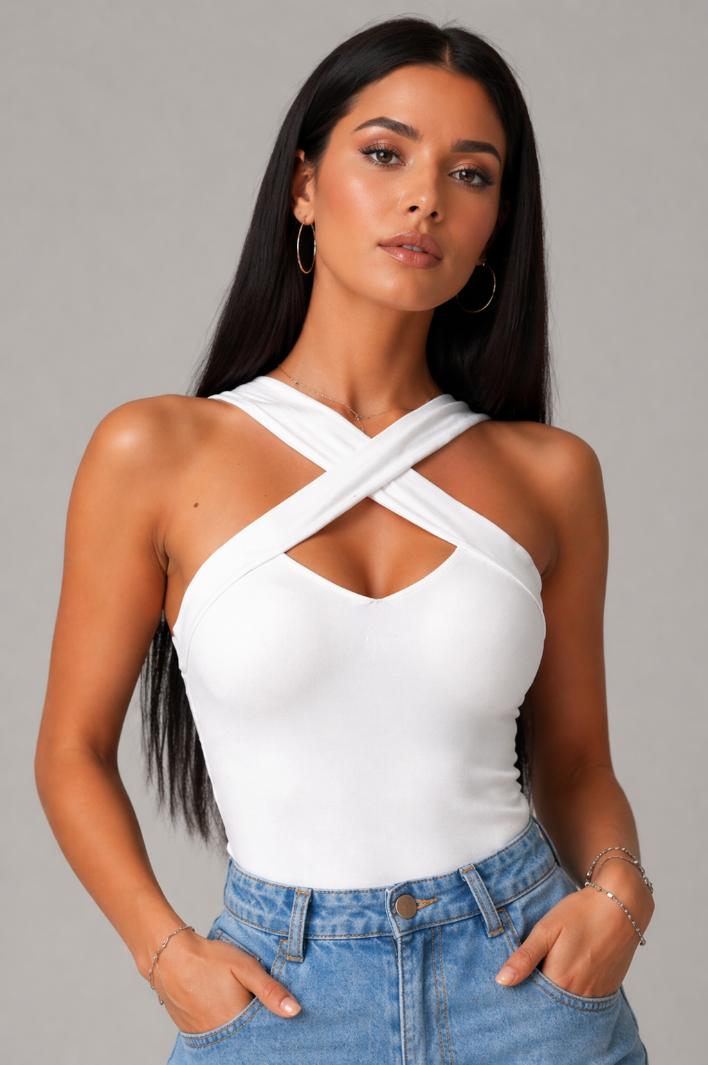 Crisscross Halter Backless Knit Top