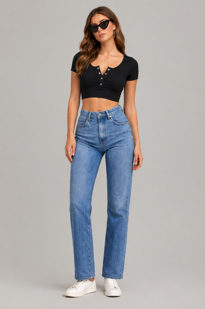 Ribbed Button Crop Top