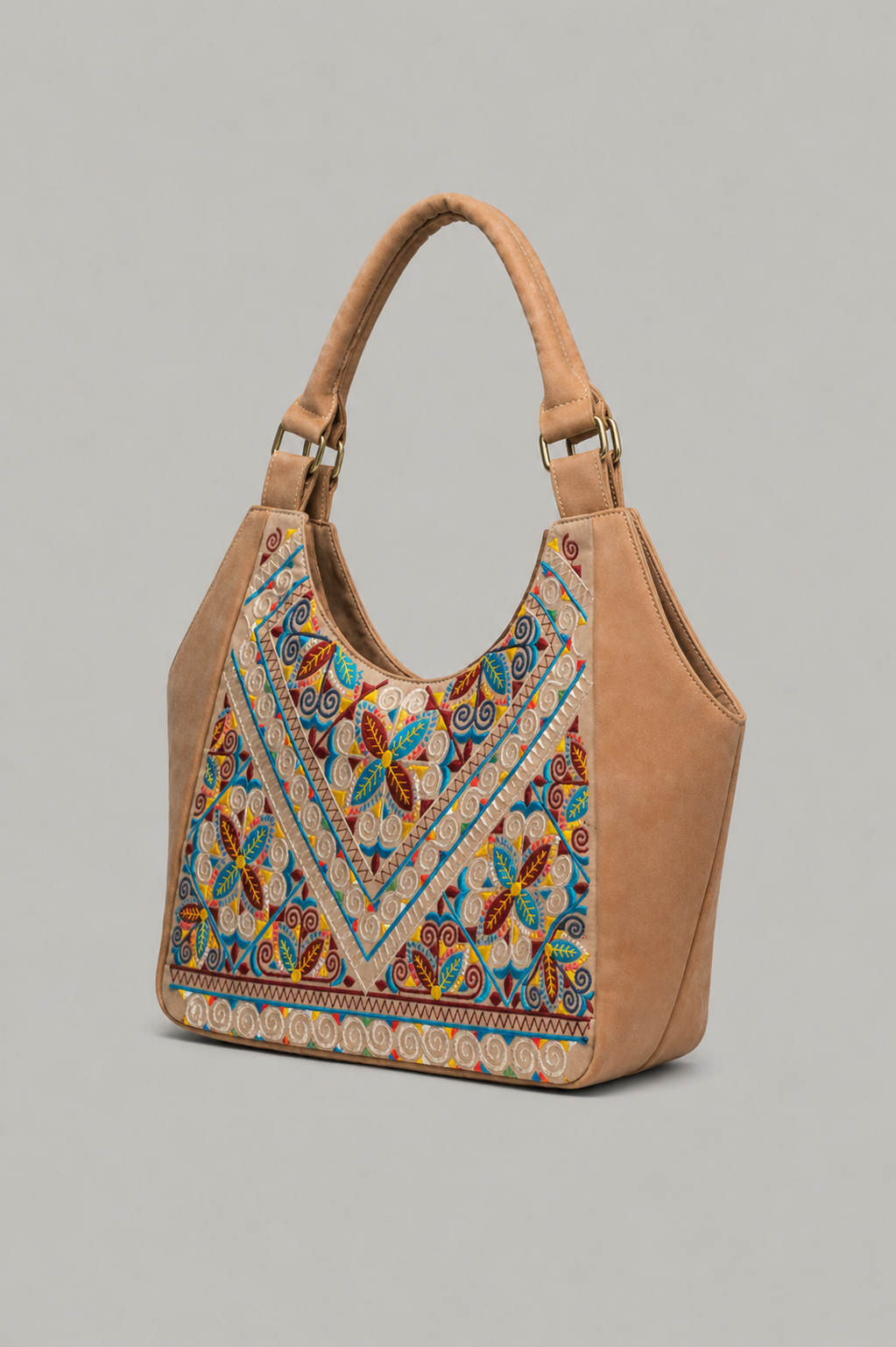 Embroidered PU Leather Handbag