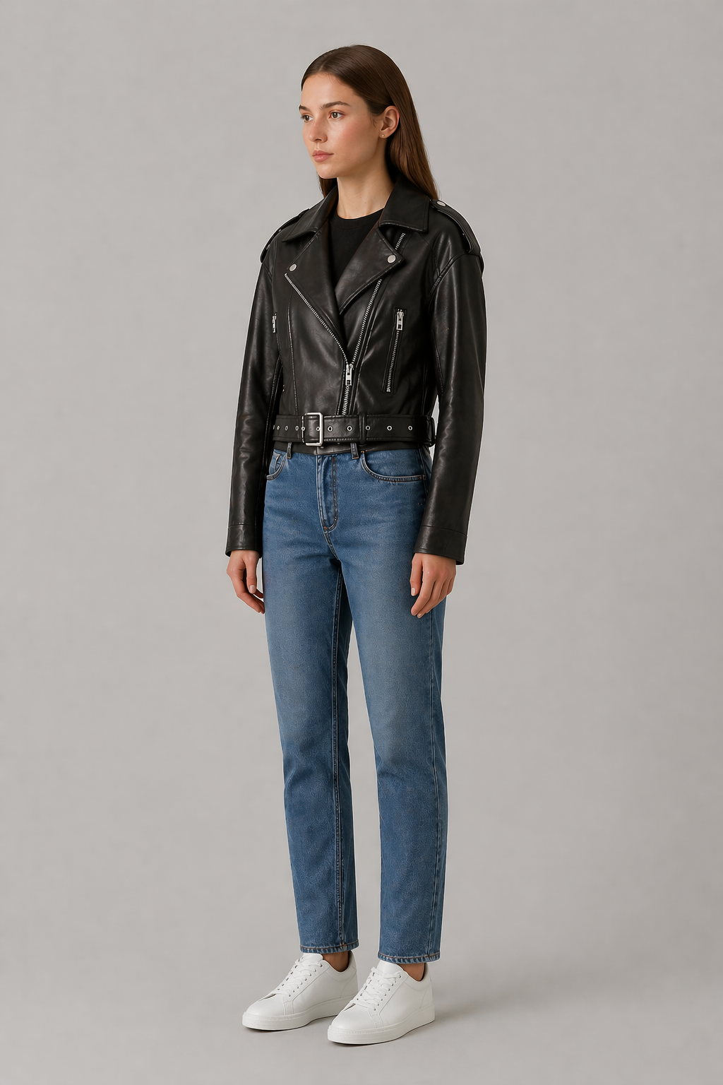 Cropped Faux Leather Jacket
