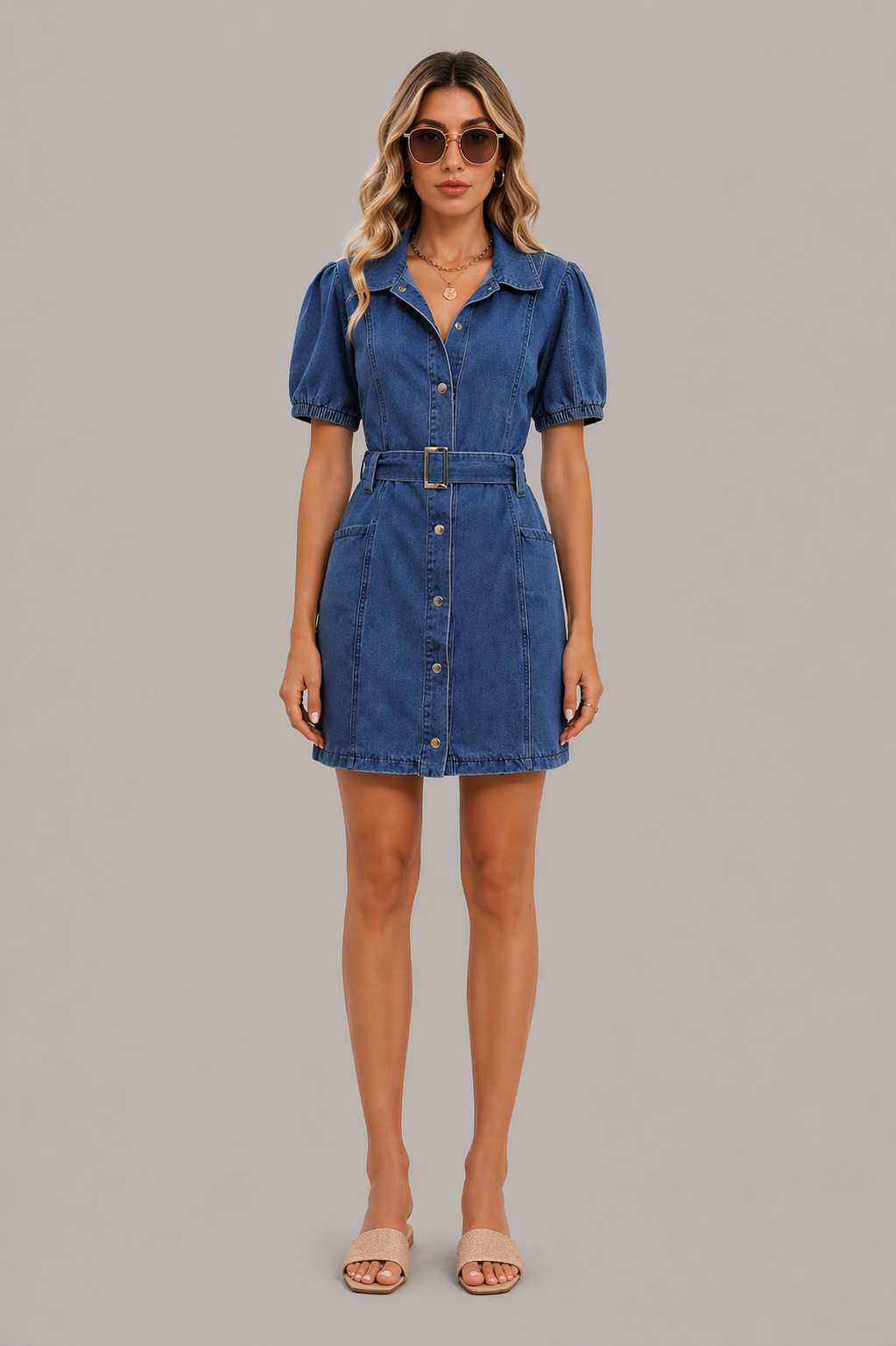 Belted Denim Midi Dress
