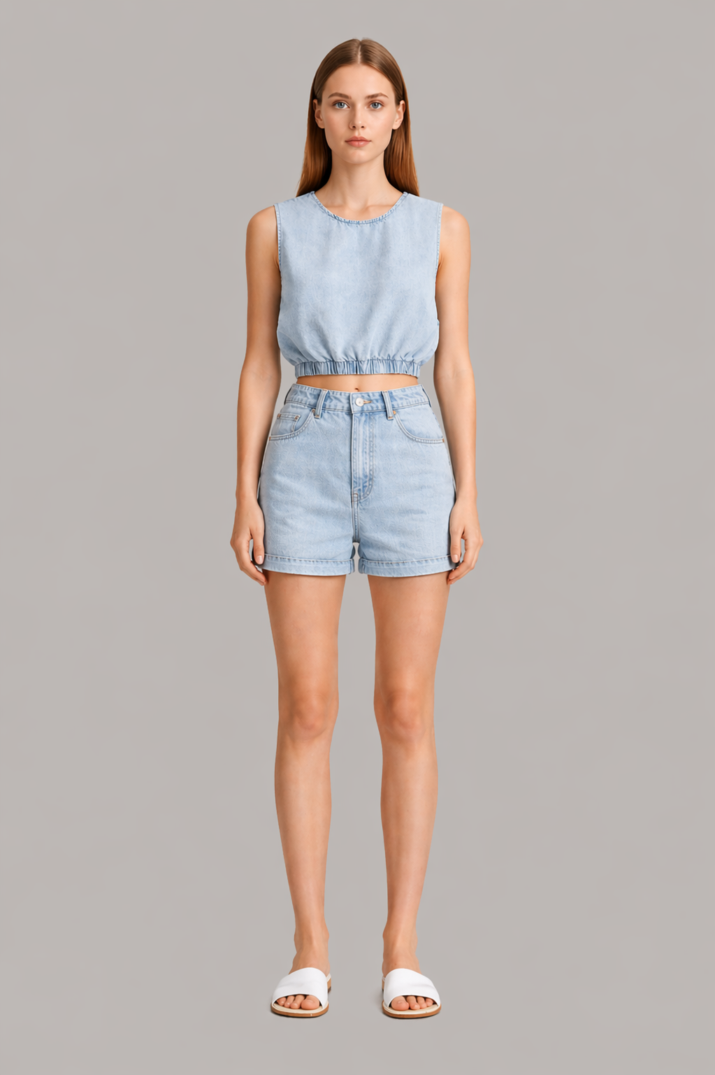 Denim Two Piece Skirt Set