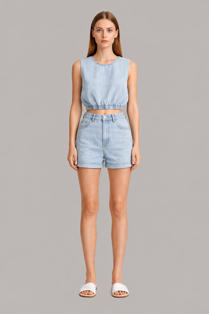 Denim Two Piece Skirt Set