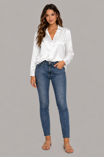 Elegant Satin Button-Up Blouse