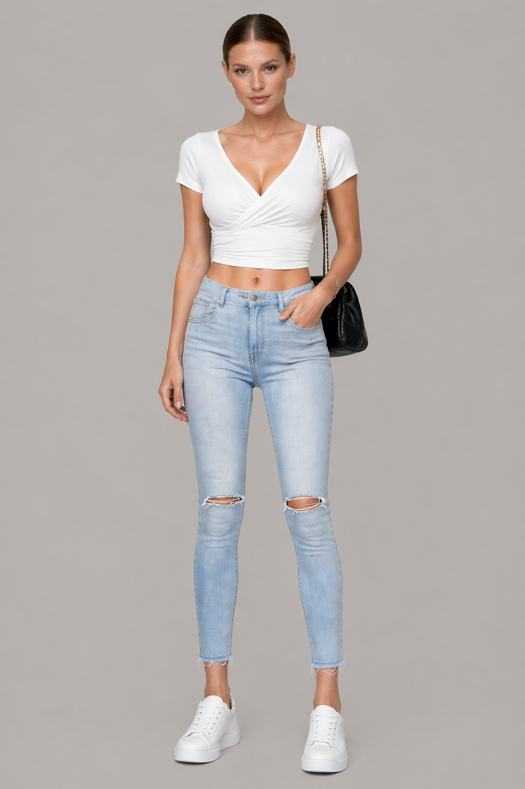 Stretch Cotton V-Neck Crop Top