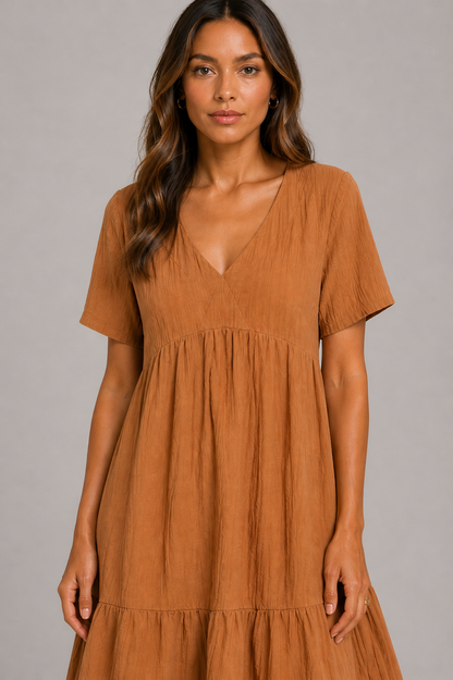 Minimal V-Neck Midi Dress