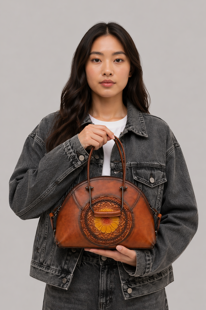 Embossed Leather Shell Bag