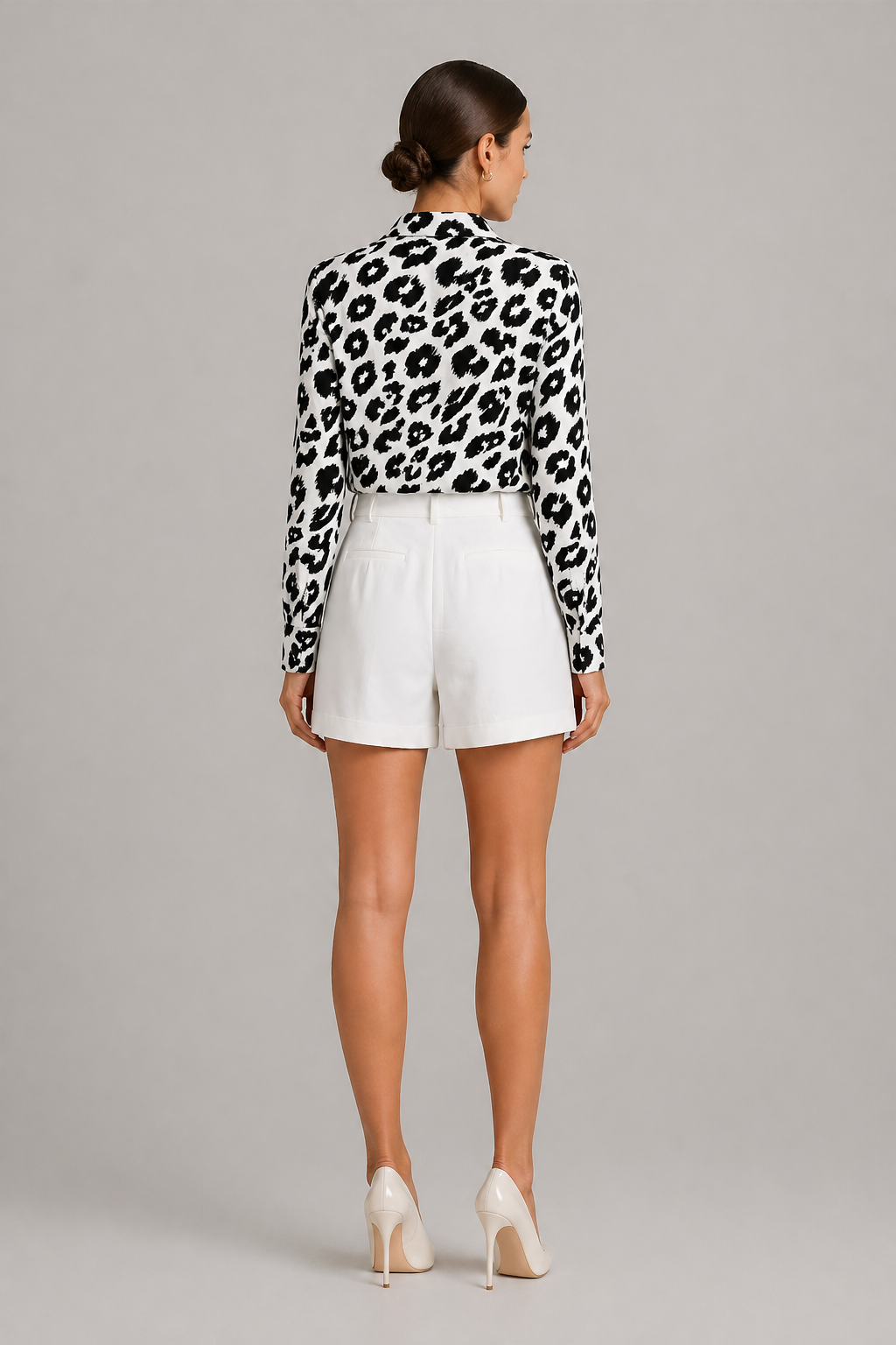 Leopard Print V Neck Chiffon Blouse
