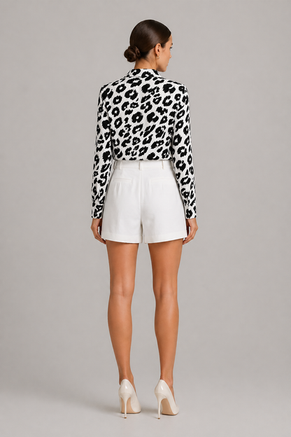 Leopard Print V Neck Chiffon Blouse