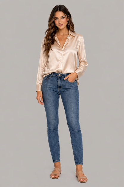 Elegant Satin Button-Up Blouse
