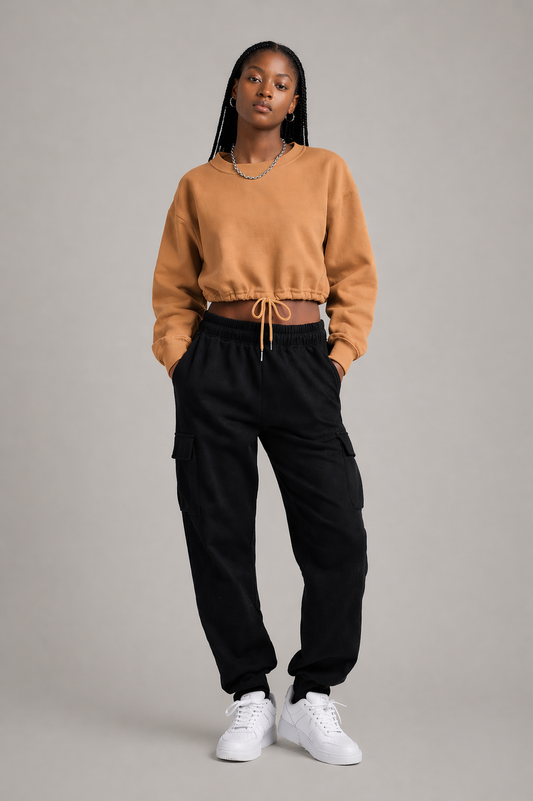 Long Sleeve Drawstring Crop Top