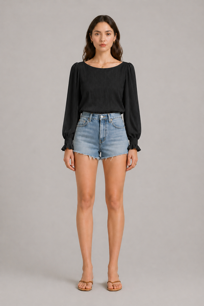 Chiffon Lantern Sleeve Off Shoulder Blouse