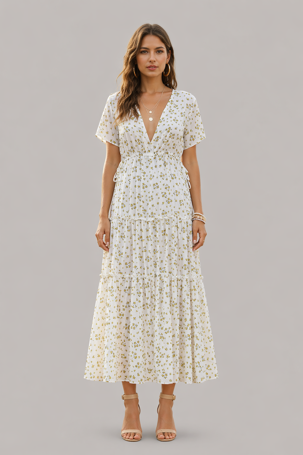 Floral Ruffled V-Neck Maxi Dress