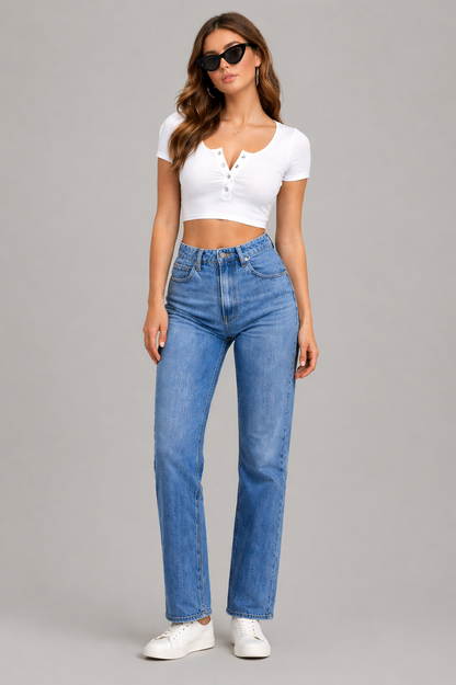 Ribbed Button Crop Top