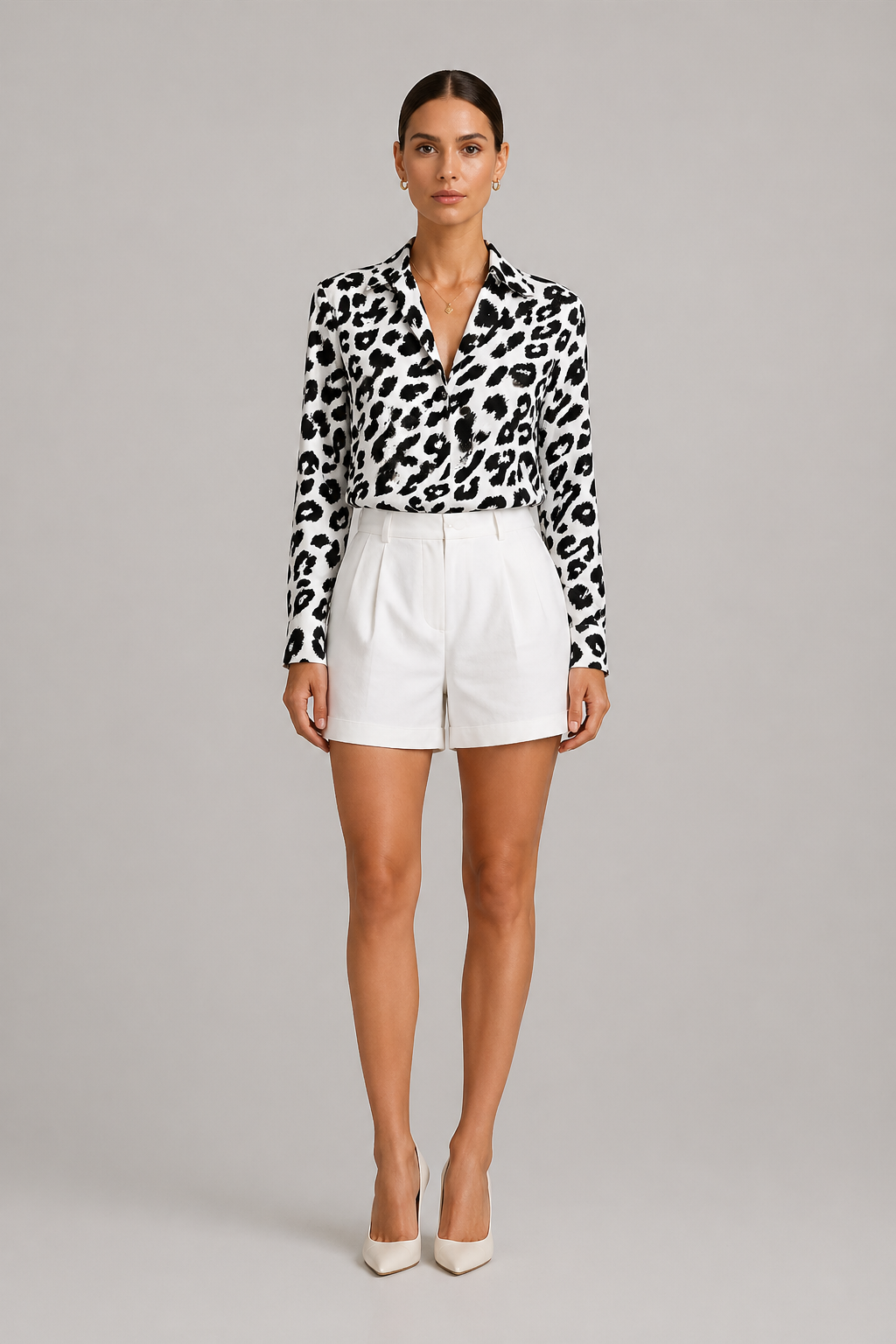 Leopard Print V Neck Chiffon Blouse