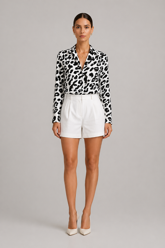 Leopard Print V Neck Chiffon Blouse